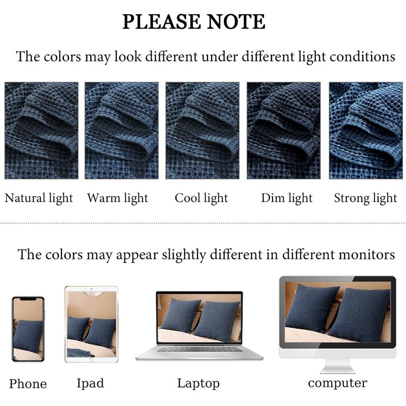 COCOPLOCEUS 26x26 Pillow Covers Set of 2 Euro Shams Cotton Euro Sham Pillow Covers Waffle Weave Pillowcase Farmhouse Decorative Euro Throw Pillow Covers for Couch Sofa Bedroom Car  Dark Blue - Image 5